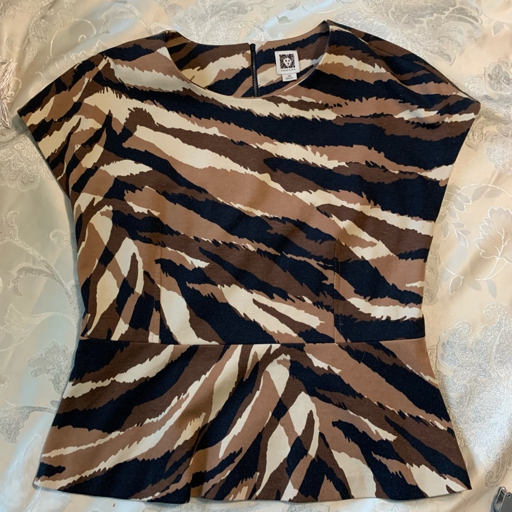 Anne Klein Brown Tan and Black Camouflage Top Size 10
